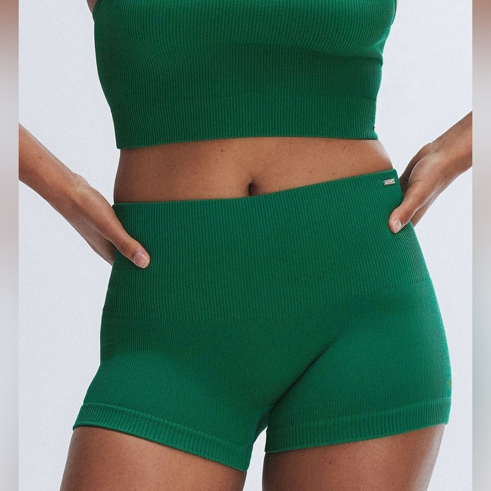 NWT, Savage x Fenty SEAMLESS RIB SPORT HIGH-WAIST SHORT, Green Fling, XL - Picture 2 of 6